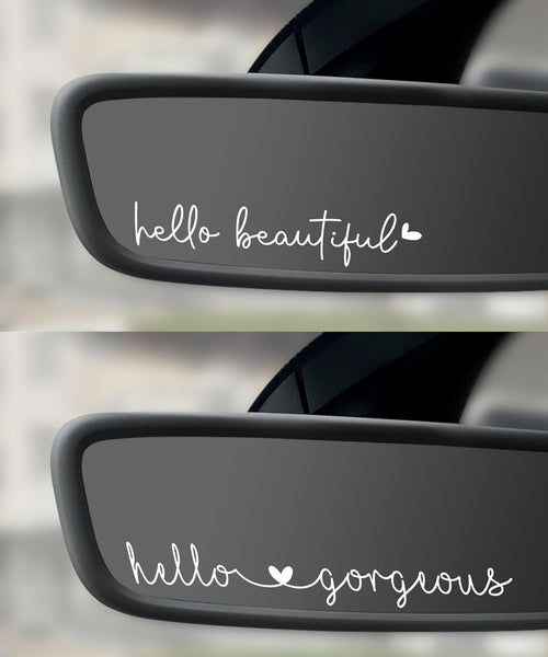 Car Decals,Car Accessories,Car Stickers and Decals,Hello Beautiful Mirror Decal,Car Rear View Mirror Sticker,Funny Car Decals,Vinyl Car Decals,Used in Car Window Rearview Mirror (White)